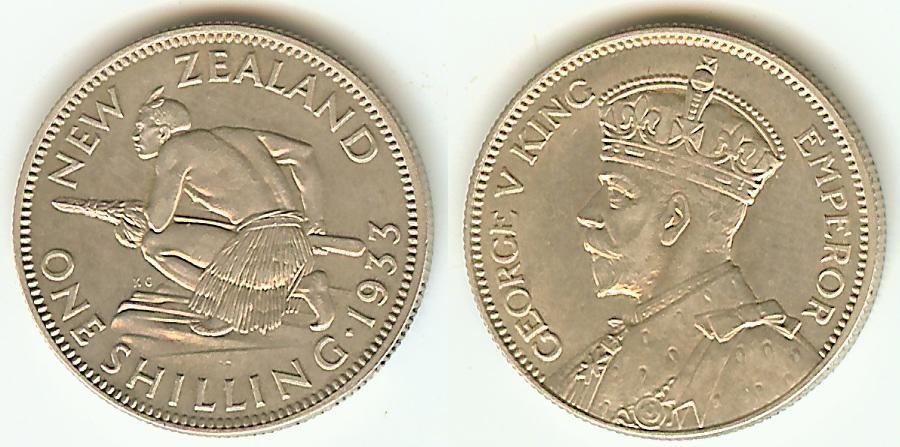 New Zealand Shilling 1933 aEF/EF+